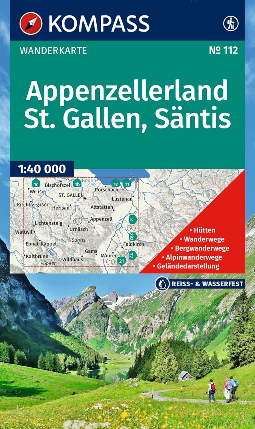 Carte de randonnée n° 112 - Appenzellerland, St. Gallen, Säntis (Suisse) | Kompass carte de randonnée Kompass 