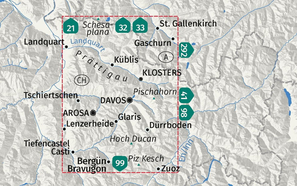 Carte de randonnée n° 113 - Davos, Arosa, Prättigau, Klosters (Suisse) | Kompass carte pliée Kompass 