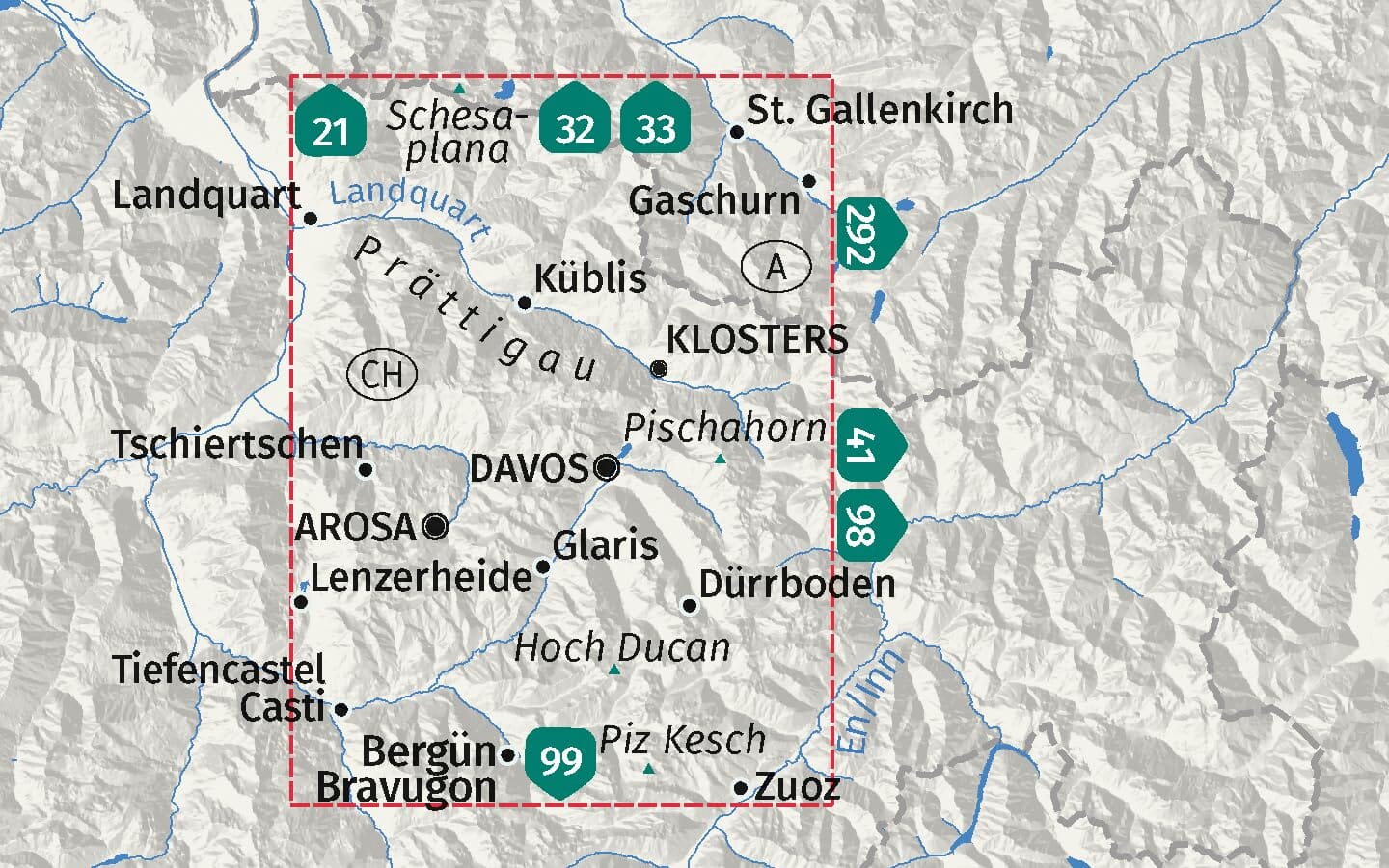 Carte de randonnée n° 113 - Davos, Arosa, Prättigau, Klosters (Suisse) | Kompass carte de randonnée Kompass