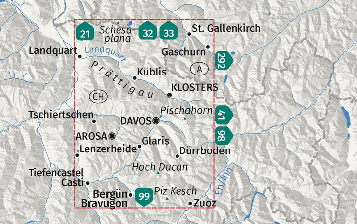 Carte de randonnée n° 113 - Davos, Arosa, Prättigau, Klosters (Suisse) | Kompass carte pliée Kompass 