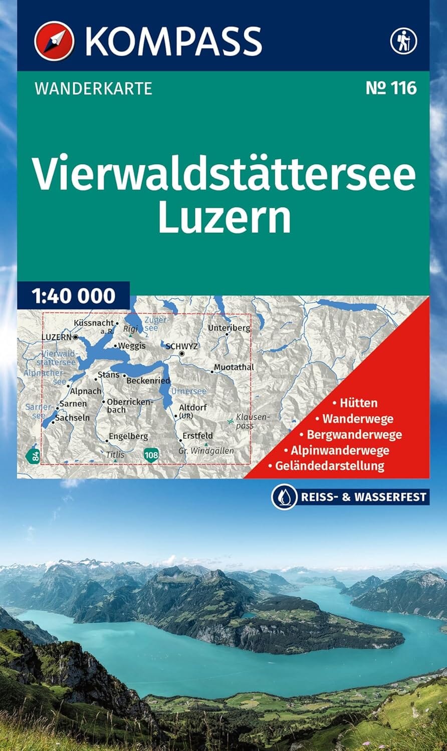Carte de randonnée n° 116 - Lac de Vierwaldstatter, Lucerne (Suisse) | Kompass carte de randonnée Kompass