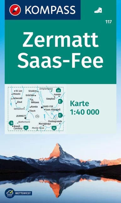 Carte de randonnée n° 117 - Zermatt, Saas Fee (Suisse) | Kompass carte pliée Kompass 