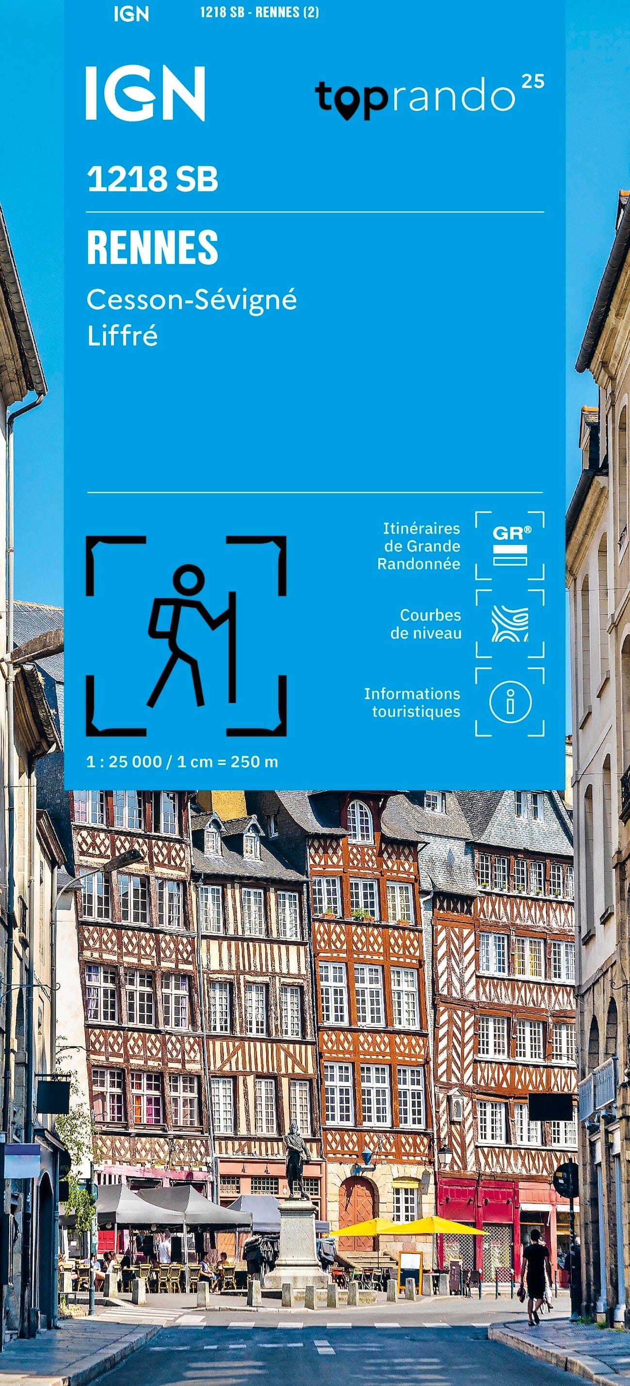 Carte de randonnée n° 1218 - Rennes, Cesson-Sévigné, Liffré | IGN - Série Bleue carte de randonnée IGN