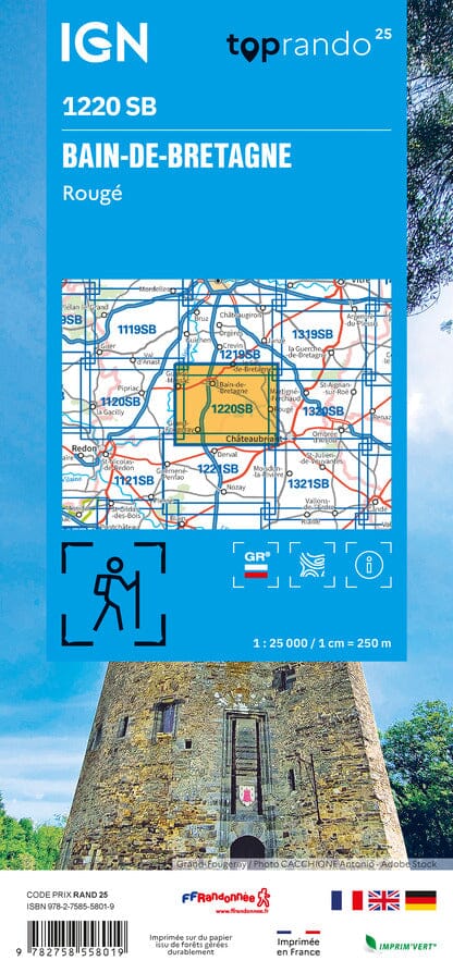 Carte de randonnée n° 1220 - Bain-de-Bretagne, Rougé | IGN - Série Bleue carte de randonnée IGN 