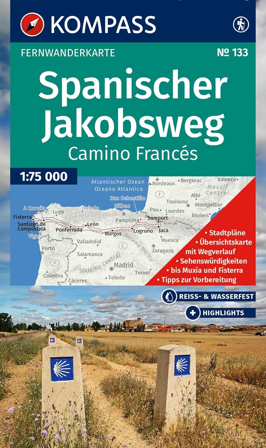 Carte de randonnée n° 133 - Spanischer Jakobsweg (Espagne) | Kompass carte de randonnée Kompass