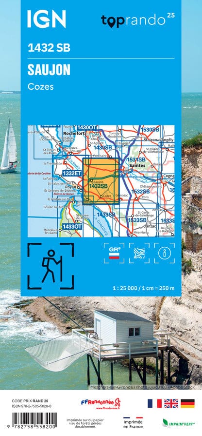 Carte de randonnée IGN Série Bleue n° 1432 - Saujon, Cozes carte de randonnée IGN