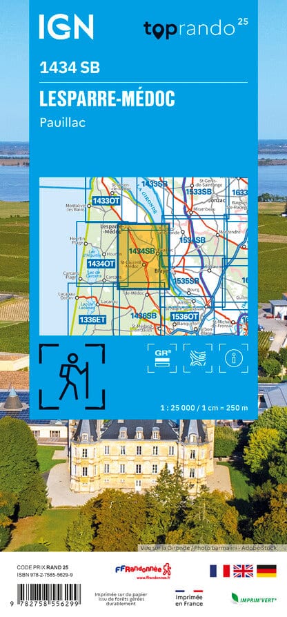 Carte de randonnée n° 1434 - Lesparre-Médoc, Pauillac | IGN - Série Bleue carte pliée IGN 