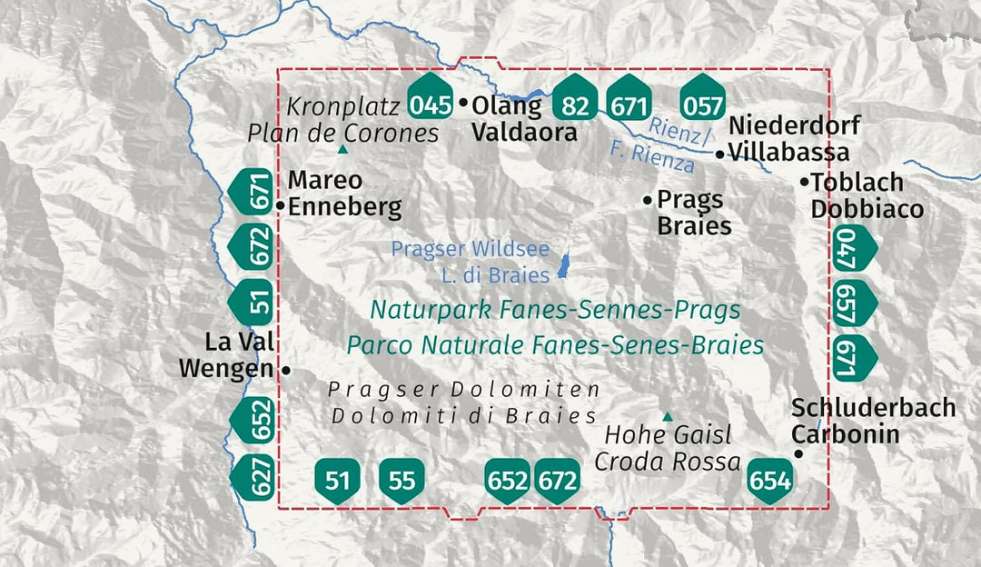 Carte de randonnée n° 145 – Parc naturel Fanes-Sennes-Braies / Pragser Dolomiten / Dolomiti di Braies | Kompass carte pliée Kompass 