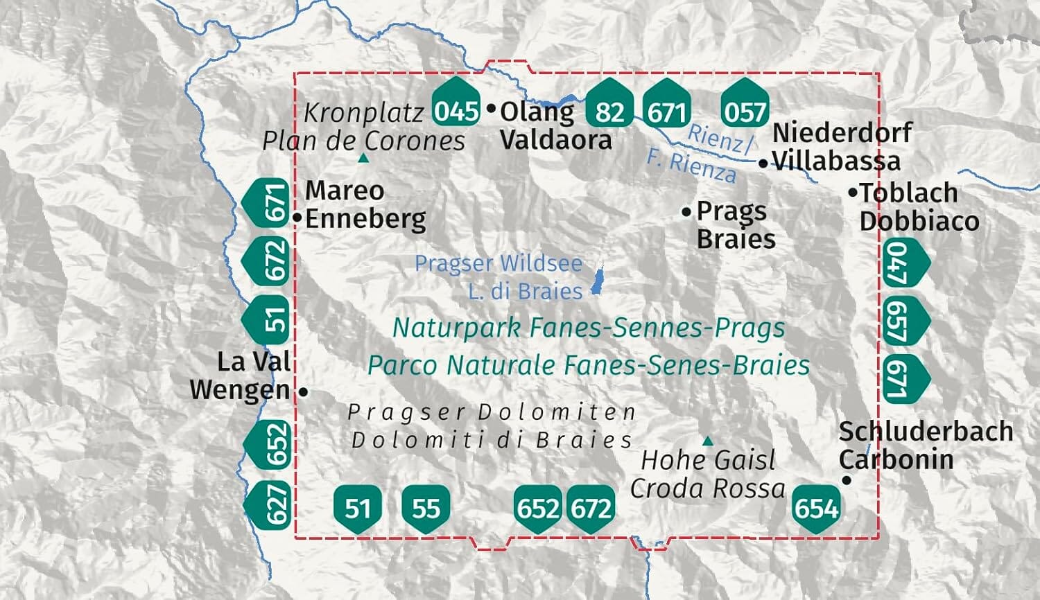 Carte de randonnée n° 145 – Parc naturel Fanes-Sennes-Braies / Pragser Dolomiten / Dolomiti di Braies | Kompass carte de randonnée Kompass