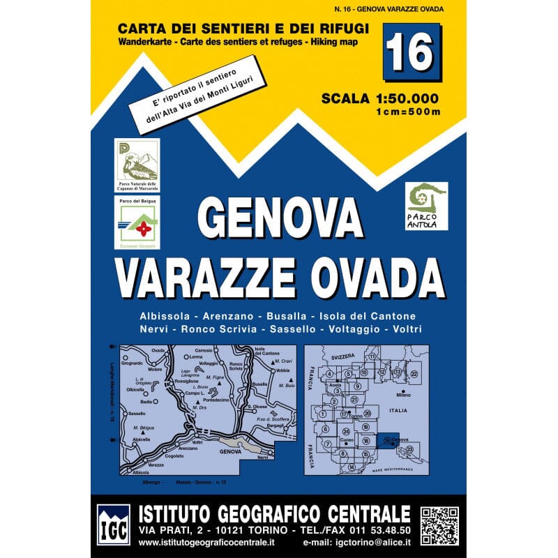Carte de randonnée n° 16 - Genova, Varazze, Ovada | Istituto Geografico Centrale - 1/50 000 carte de randonnée Istituto Geografico Centrale 