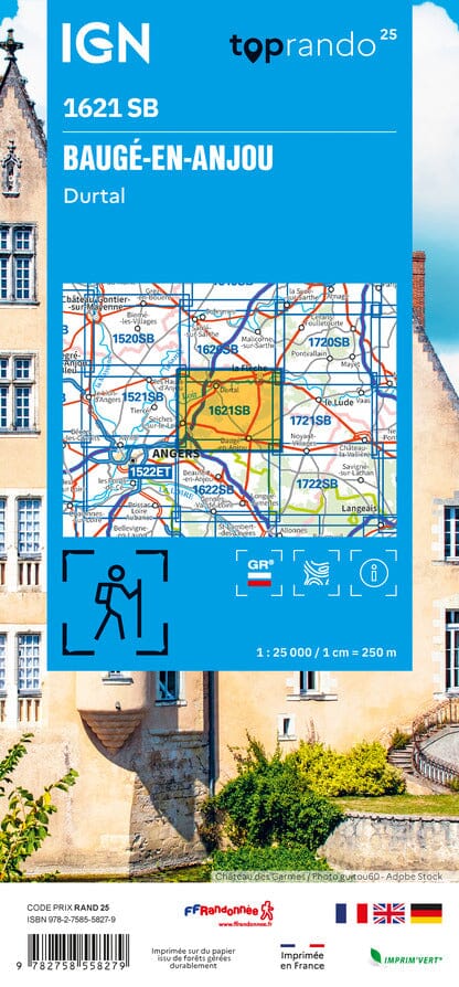 Carte de randonnée IGN Série Bleue n° 1621 - Baugé-en-Anjou, Durtal carte de randonnée IGN