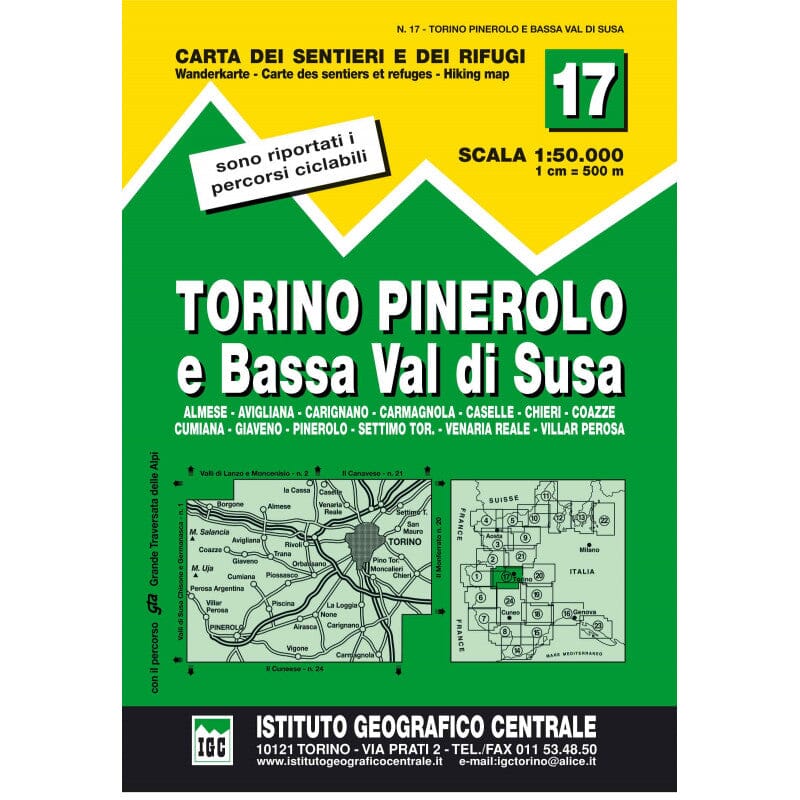 Carte de randonnée n° 17 - Torino, Pinerolo et Bassa Val di Susa | Istituto Geografico Centrale -1/50 000 carte de randonnée Istituto Geografico Centrale 