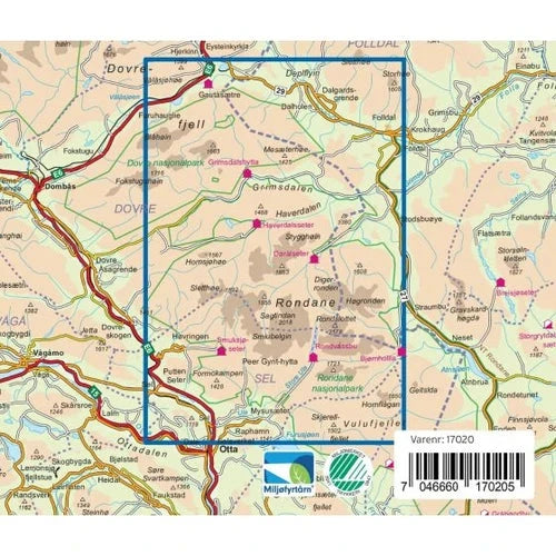 Carte de randonnée n° 17020 - Rondane Nord Turkart Pro | Nordeca - 1:50 000 carte de randonnée Nordeca 