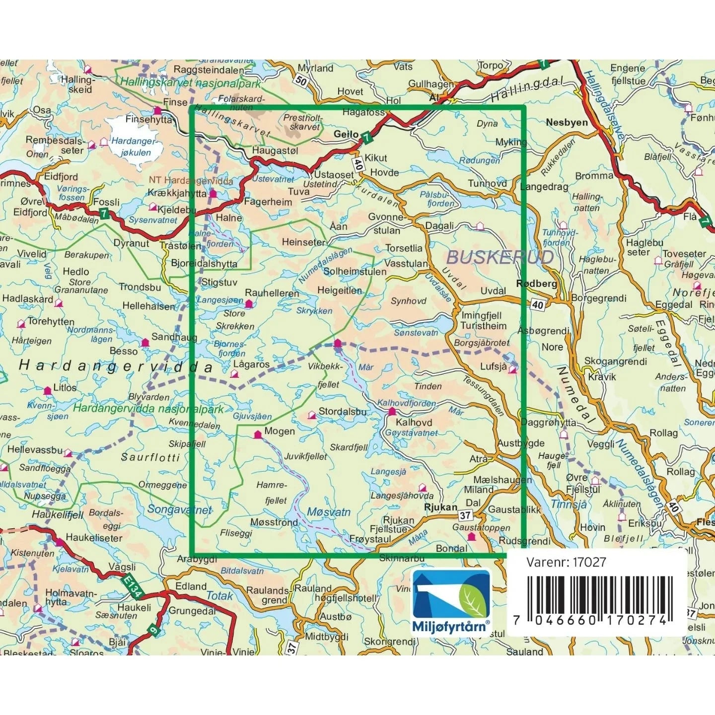 Carte de randonnée n° 17027 - Hardangervidda Est (Norvège) | Nordeca - Turkart Pro 1/100 000 carte de randonnée Nordeca 