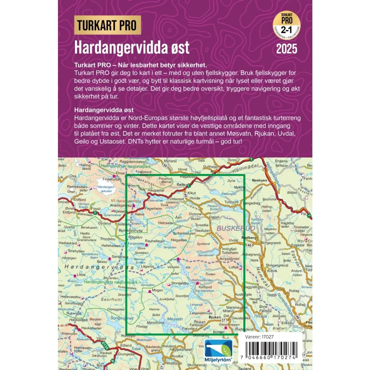 Carte de randonnée n° 17027 - Hardangervidda Est (Norvège) | Nordeca - Turkart Pro 1/100 000 carte de randonnée Nordeca 