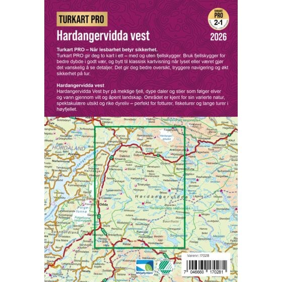 Carte de randonnée n° 17028 - Hardangervidda Ouest (Norvège) | Nordeca - Turkart Pro 1/100 000 carte de randonnée Nordeca 