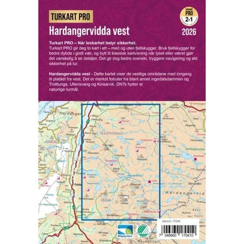 Carte de randonnée n° 17041 - Hardangervidda Ouest Turkart Pro | Nordeca - 1:50 000 carte de randonnée Nordeca 