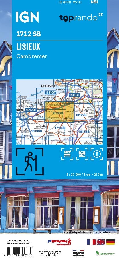 Carte de randonnée n° 1712 - Lisieux, Cambremer | IGN - Série Bleue carte de randonnée IGN 
