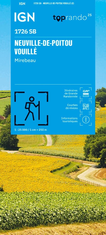 Carte de randonnée n° 1726 - Neuville-de-Poitou, Vouillé, Mirebeau | IGN - Série Bleue carte de randonnée IGN