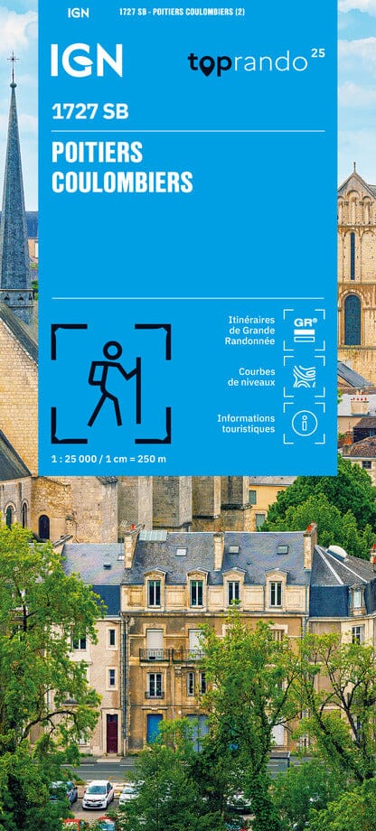 Carte de randonnée n° 1727 - Poitiers, Coulombiers | IGN - Série Bleue carte de randonnée IGN