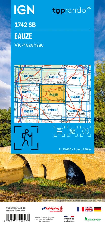 Carte de randonnée n° 1742 - Eauze, Vic-Fezensac | IGN - Série Bleue carte pliée IGN 