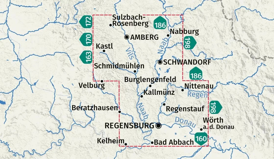 Carte de randonnée n° 176 - Regensburg, Amberg, Schwandorf (Allemagne) | Kompass carte de randonnée Kompass
