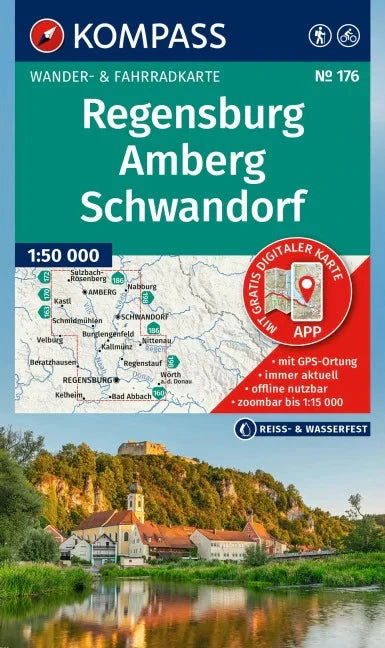 Carte de randonnée n° 176 - Regensburg, Amberg, Schwandorf (Allemagne) | Kompass carte de randonnée Kompass
