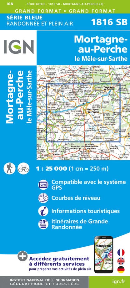 Carte de randonnée IGN Série Bleue n° 1816 - Mortagne-au-Perche, Mêle-sur-Sarthe carte de randonnée IGN