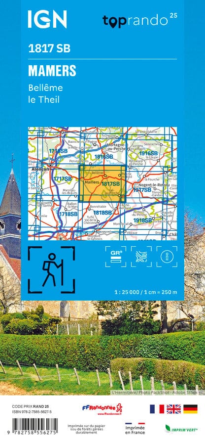 Carte de randonnée n° 1817 - Mamers, Bellême, Le Theil | IGN - Série Bleue carte de randonnée IGN