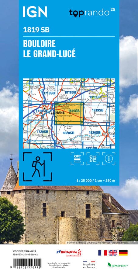 Carte de randonnée n° 1819 - Bouloire, Le Grand-Lucé | IGN - Série Bleue carte de randonnée IGN