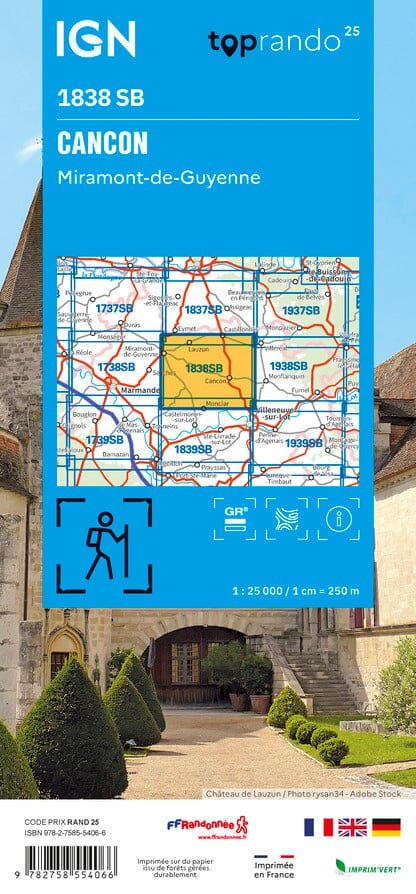 Carte de randonnée n° 1838 - Cancon, Miramont-de-Guyenne | IGN - Série Bleue carte de randonnée IGN