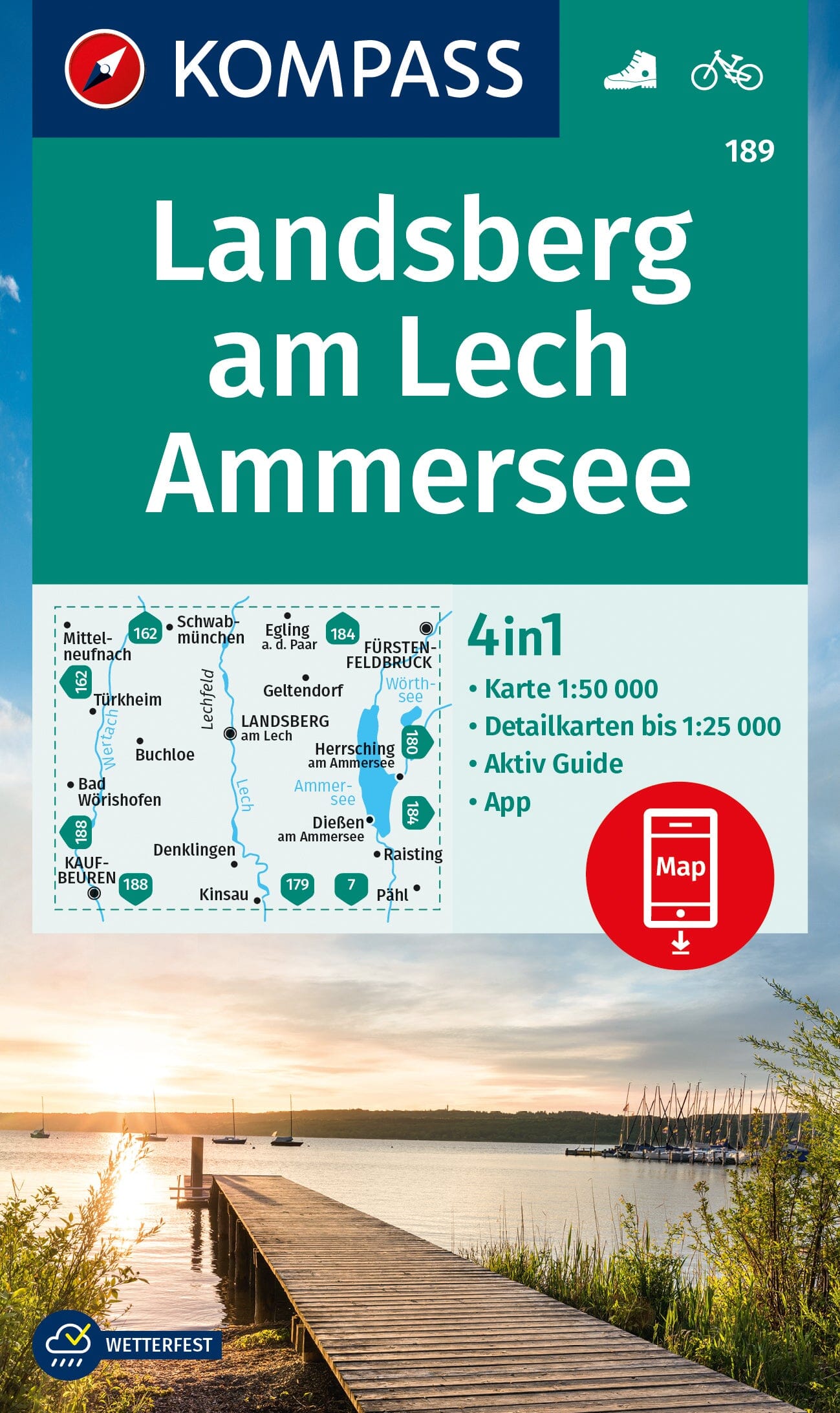 Carte de randonnée n° 189 - Landsberg am Lech, Ammersee (Bavière) | Kompass carte de randonnée Kompass
