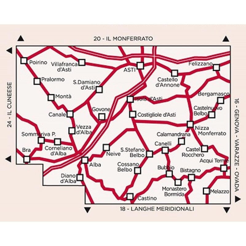 Carte de randonnée n° 19 - Asti, Alba, Acqui Terme | Istituto Geografico Centrale - 1/50 000 carte de randonnée Istituto Geografico Centrale 