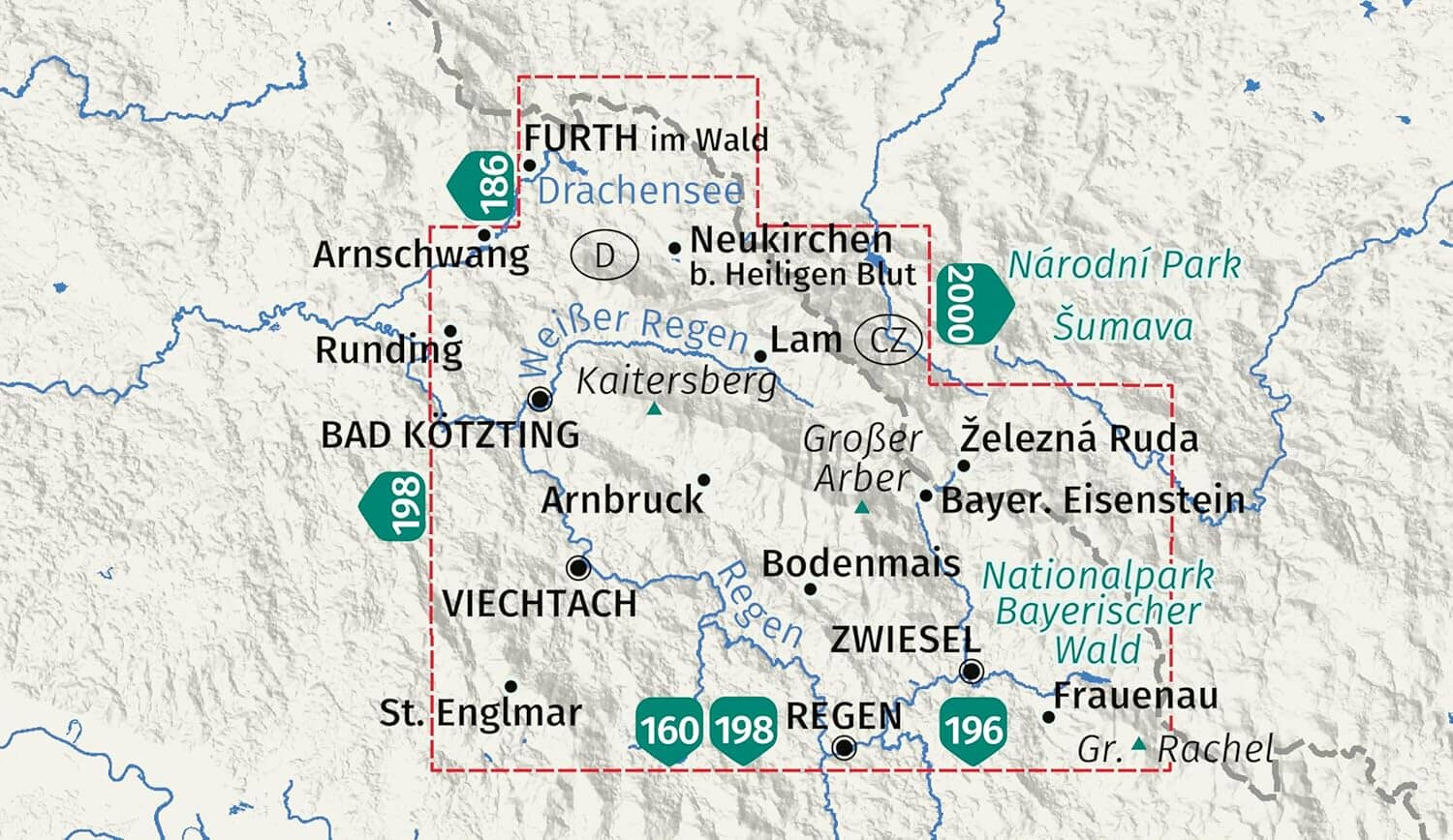 Carte de randonnée n° 195 - Forêt de Bavière Nord / Bayerischer Wald Nördlicher (Allemagne) | Kompass carte de randonnée Kompass 