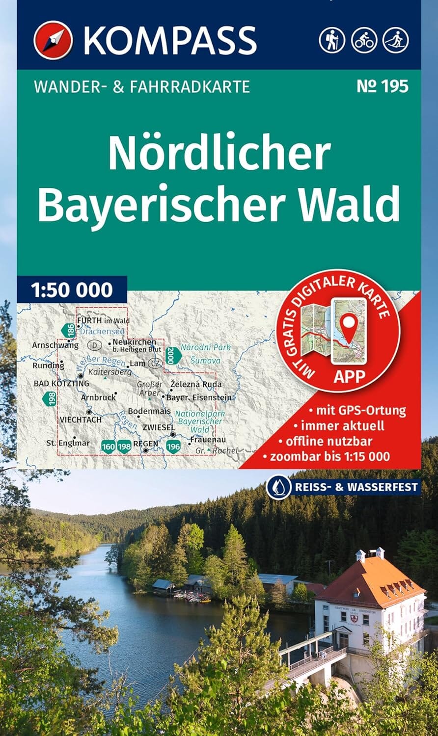 Carte de randonnée n° 195 - Forêt de Bavière Nord / Bayerischer Wald Nördlicher (Allemagne) | Kompass carte de randonnée Kompass 