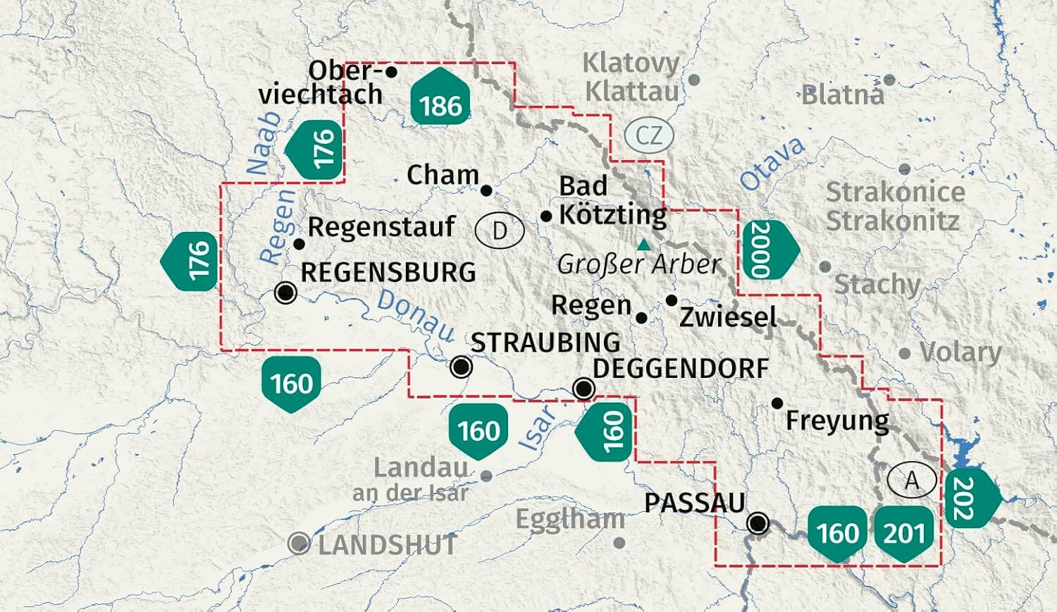 Carte de randonnée n° 198 - Forêt de Bavière (Allemagne) | Kompass carte de randonnée Kompass 