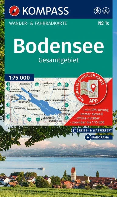 Carte de randonnée n° 1C - Lac de Constance (Bodensee) | Kompass carte de randonnée Kompass