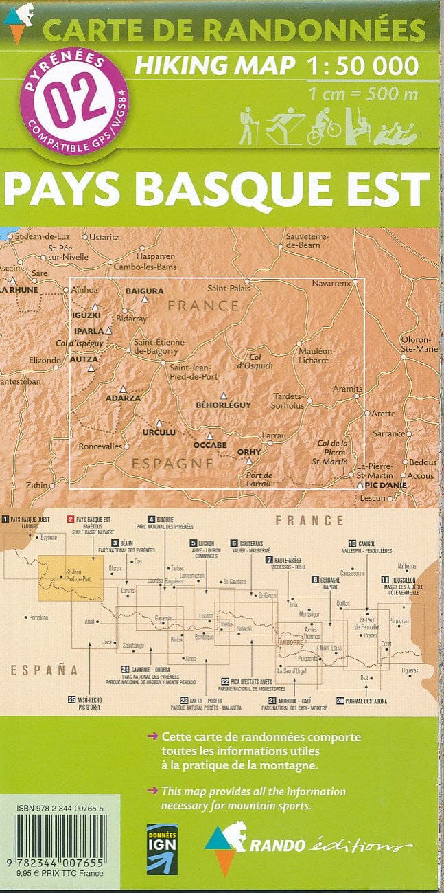 Carte de randonnée n° 2 - Pays Basque Est (Pyrénées) | Rando Editions carte de randonnée Rando Editions