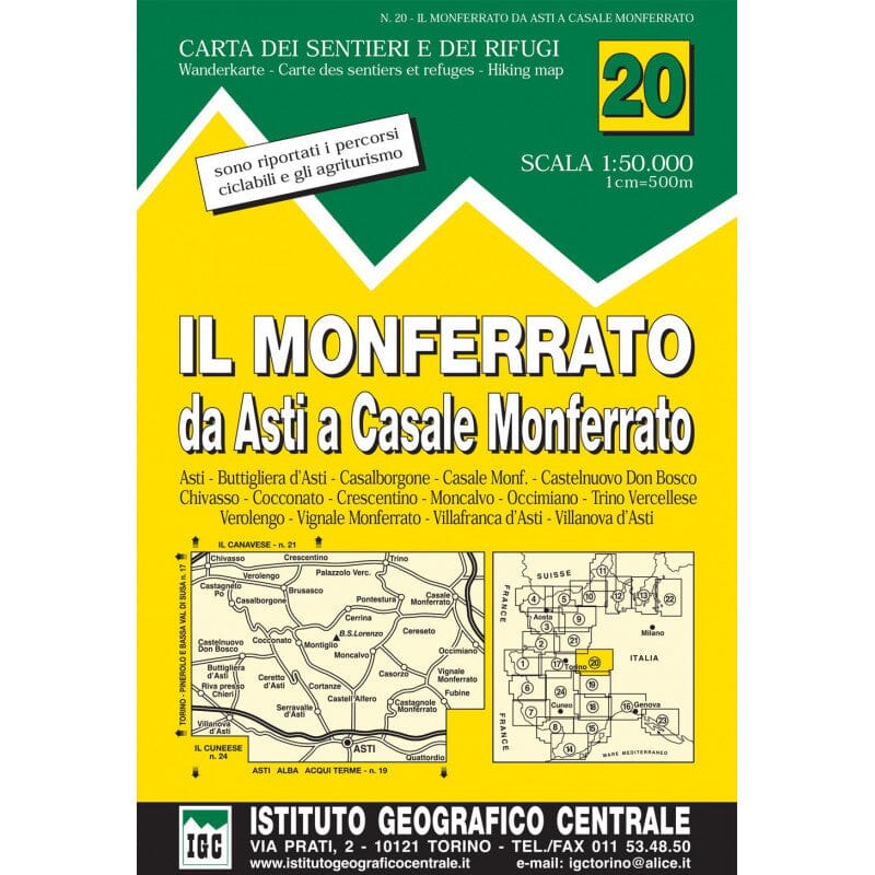 Carte de randonnée n° 20 - Le Monferrato de Asti à Casale Monferrato | Istituto Geografico Centrale -1/50 000 carte de randonnée Istituto Geografico Centrale 