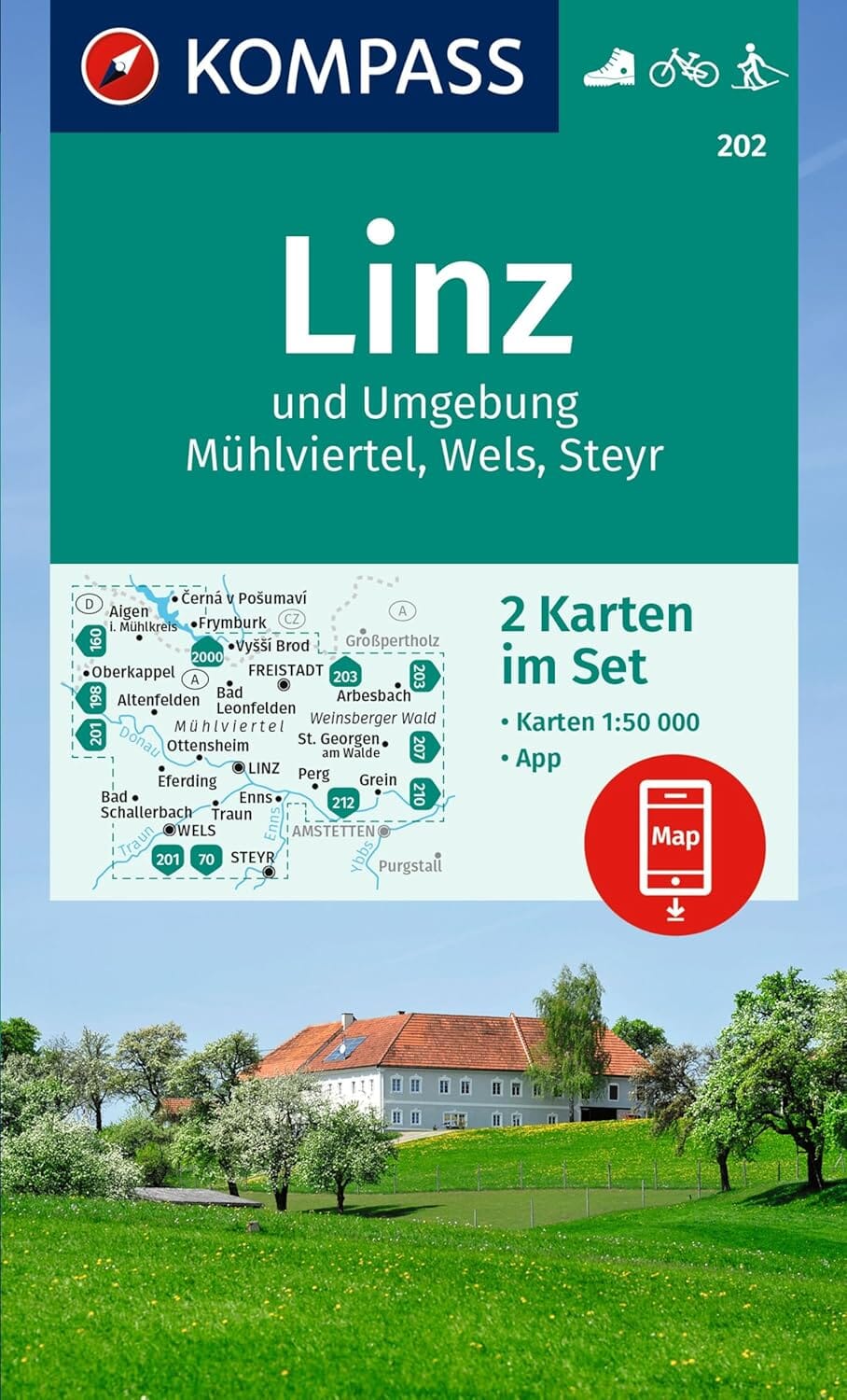 Carte de randonnée n° 202 - Linz & environs, Mühlvierte (Haute-Autriche) | Kompass carte de randonnée Kompass