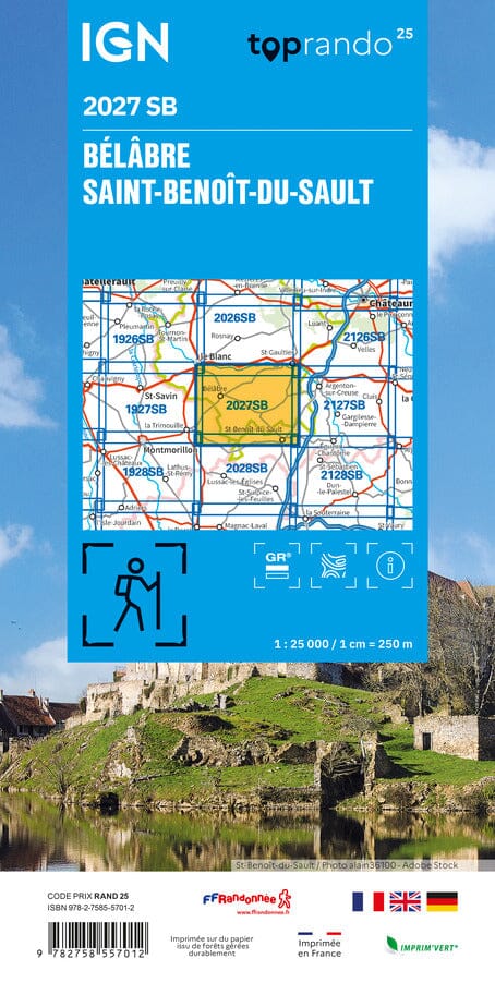 Carte de randonnée n° 2027 - Bélâbre, Saint-Benoît-du-Sault | IGN - Série Bleue carte de randonnée IGN