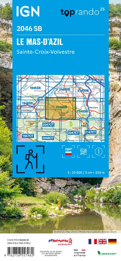 Carte de randonnée n° 2046 - Le Mas-d'Azil, Sainte-Croix-Volvestre | IGN - Série Bleue carte de randonnée IGN 