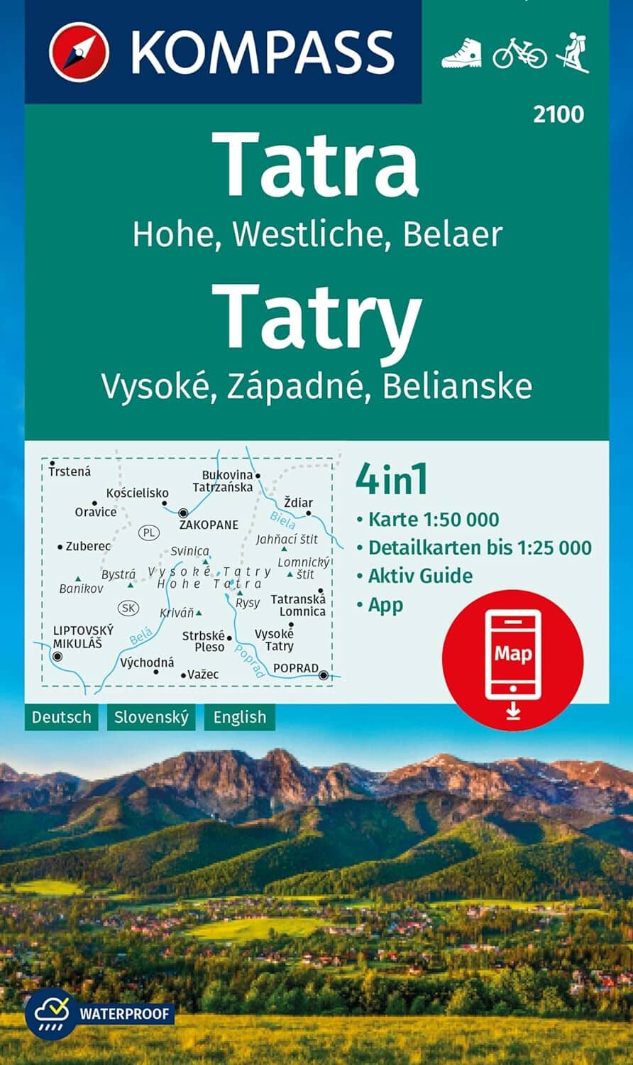 Carte de randonnée n° 2100 - Tatras : Hautes, Occidentales et Belianske (Slovaquie, Pologne) | Kompass carte de randonnée Kompass