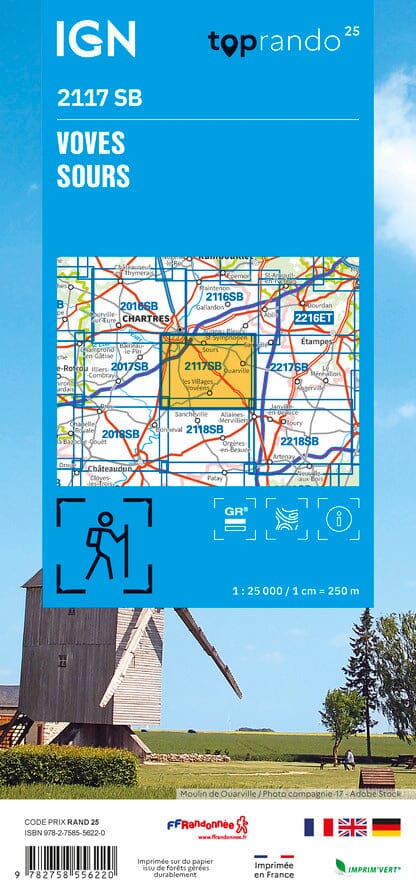 Carte de randonnée n° 2117 - Voves, Sours | IGN - Série Bleue carte de randonnée IGN