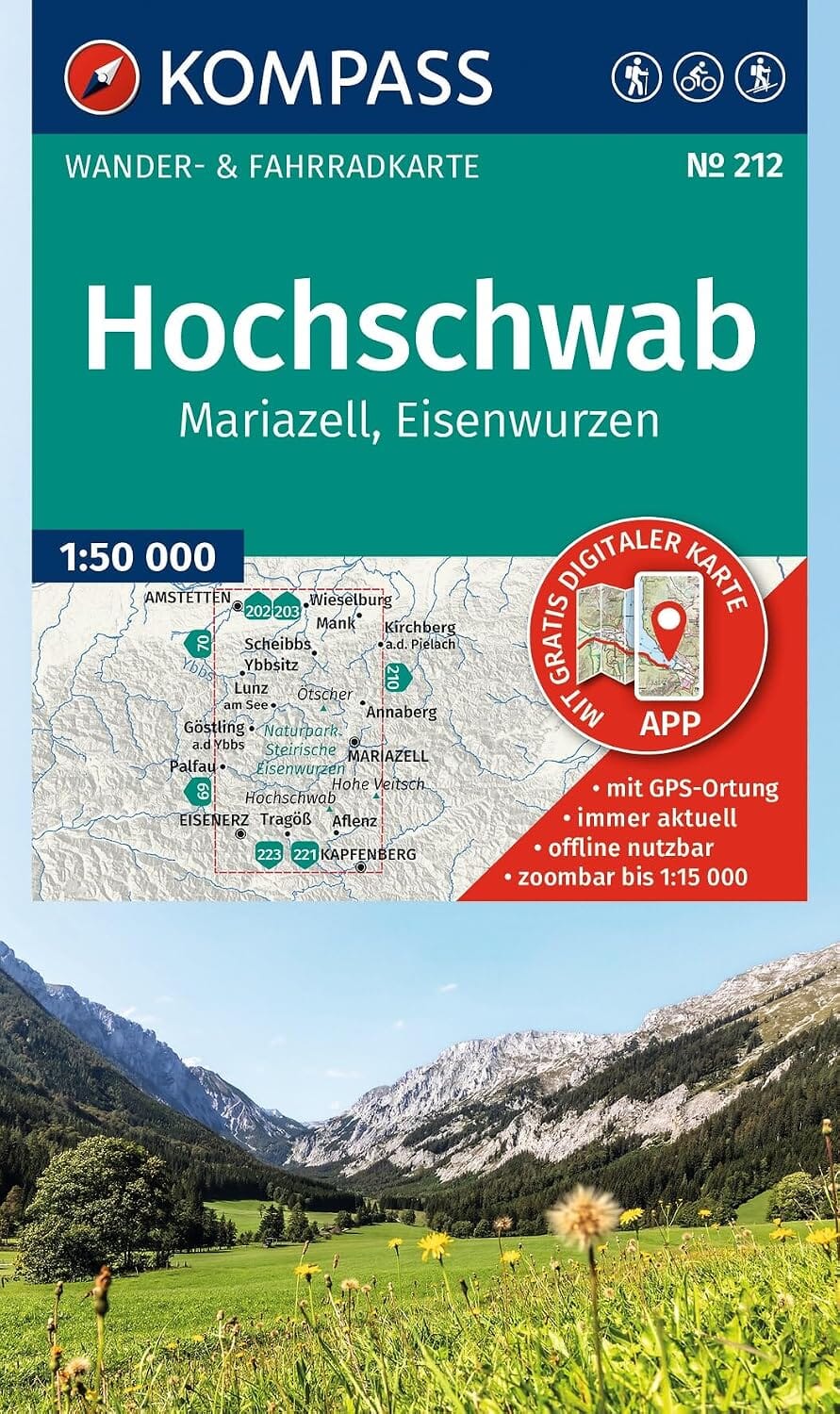 Carte de randonnée n° 212 - Hochschwab, Mariazell, Eisenwurzen (Autriche) | Kompass carte de randonnée Kompass 