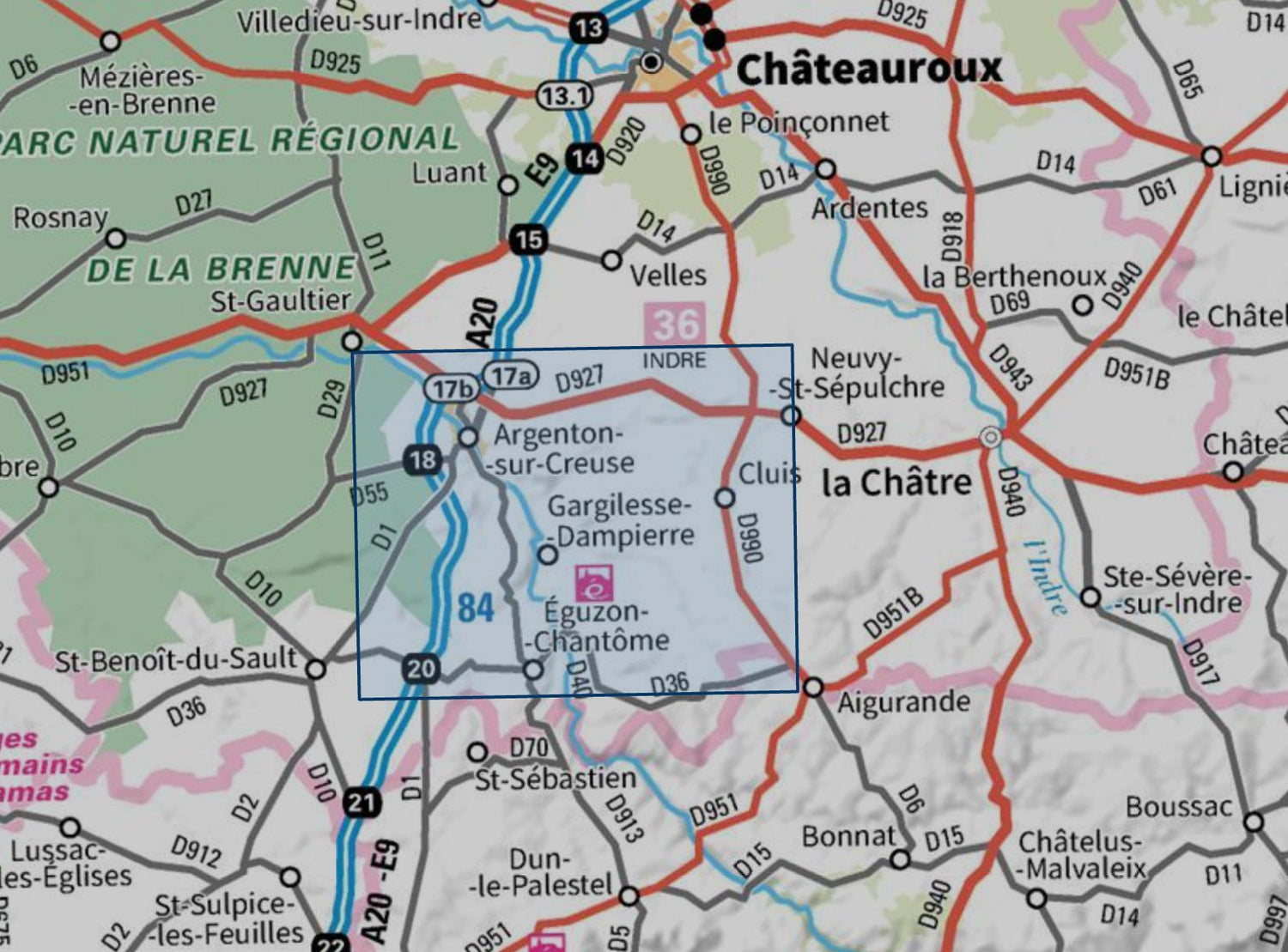 Carte de randonnée n° 2127 - Argenton-sur-Creuse, Cluis | IGN - Série Bleue carte de randonnée IGN