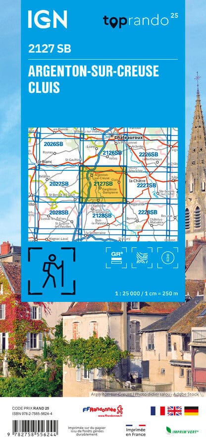 Carte de randonnée n° 2127 - Argenton-sur-Creuse, Cluis | IGN - Série Bleue carte de randonnée IGN