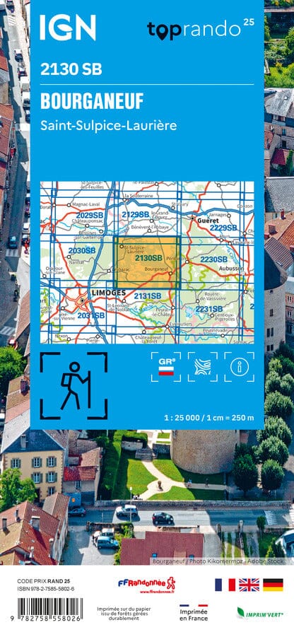 Carte de randonnée n° 2130 - Bourganeuf, Saint-Sulpice-Laurière | IGN - Série Bleue carte de randonnée IGN 