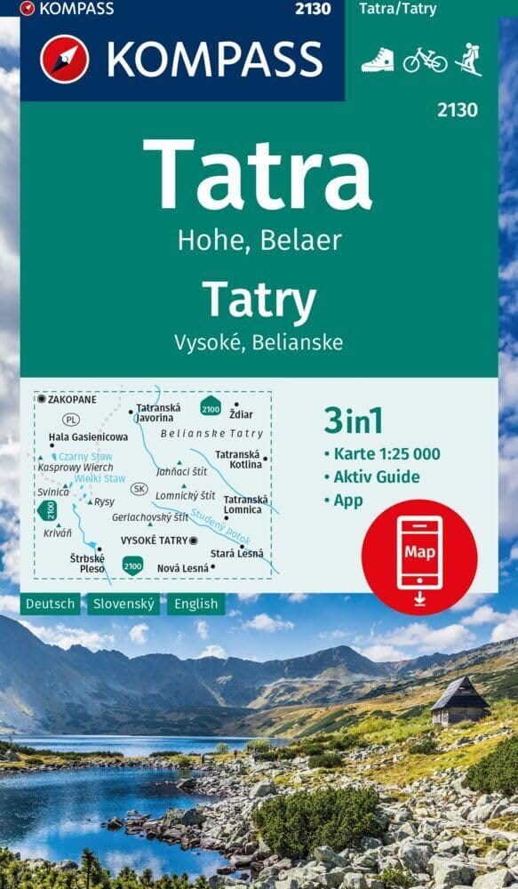 Carte de randonnée n° 2130 - Haut Tatras & Belianske Tatras (Slovaquie, Pologne) | Kompass carte de randonnée Kompass 