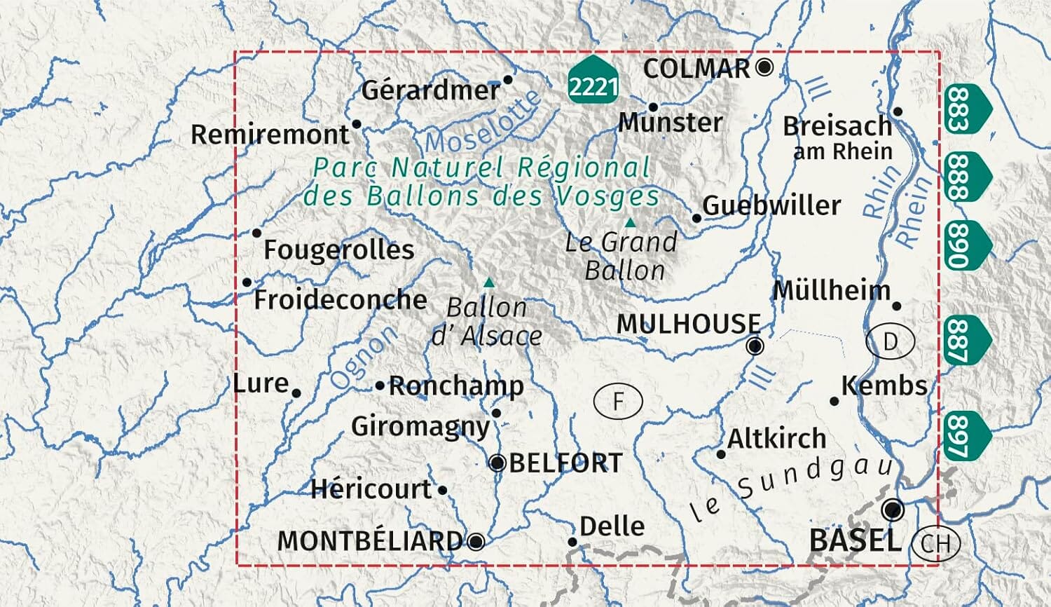 Carte de randonnée n° 2222 - Alsace, Vosges du Sud (Colmar, Mulhouse) | Kompass carte de randonnée Kompass